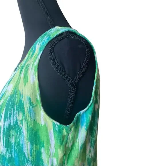 Vintage Choices 100% Linen Sleeveless Green and Blue Maxi Dress small - Picture 6 of 15